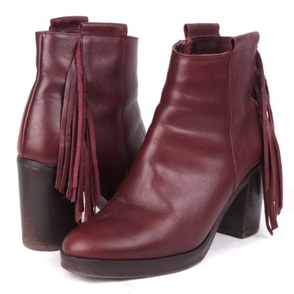 Fabianelli Leather Ankle Bootie Fringe Tassel Boot Italy Burgundy Wine Rubber - Picture 9 of 9